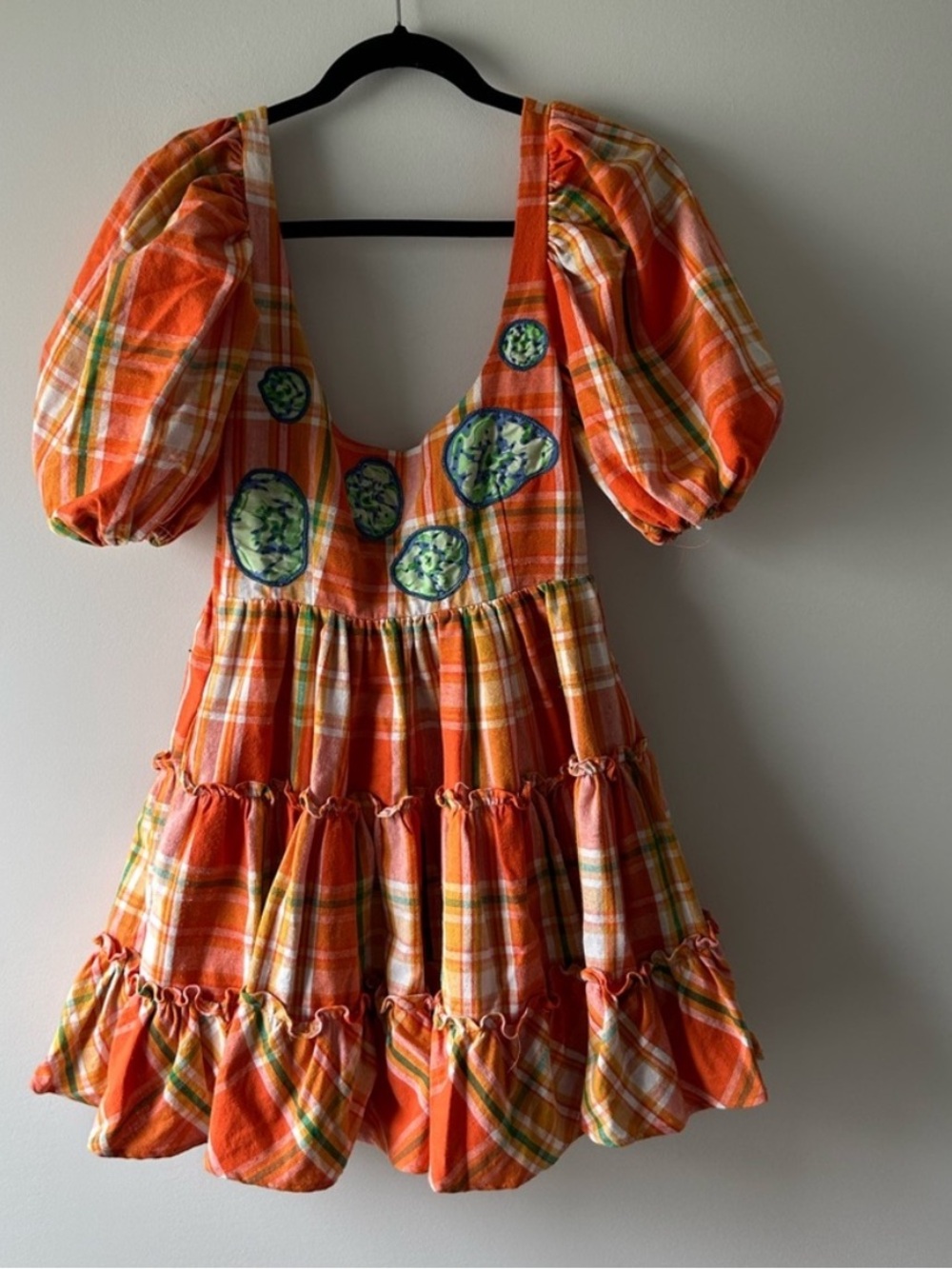 Roopa Pemmaraju orange plaid embroidered dress XS